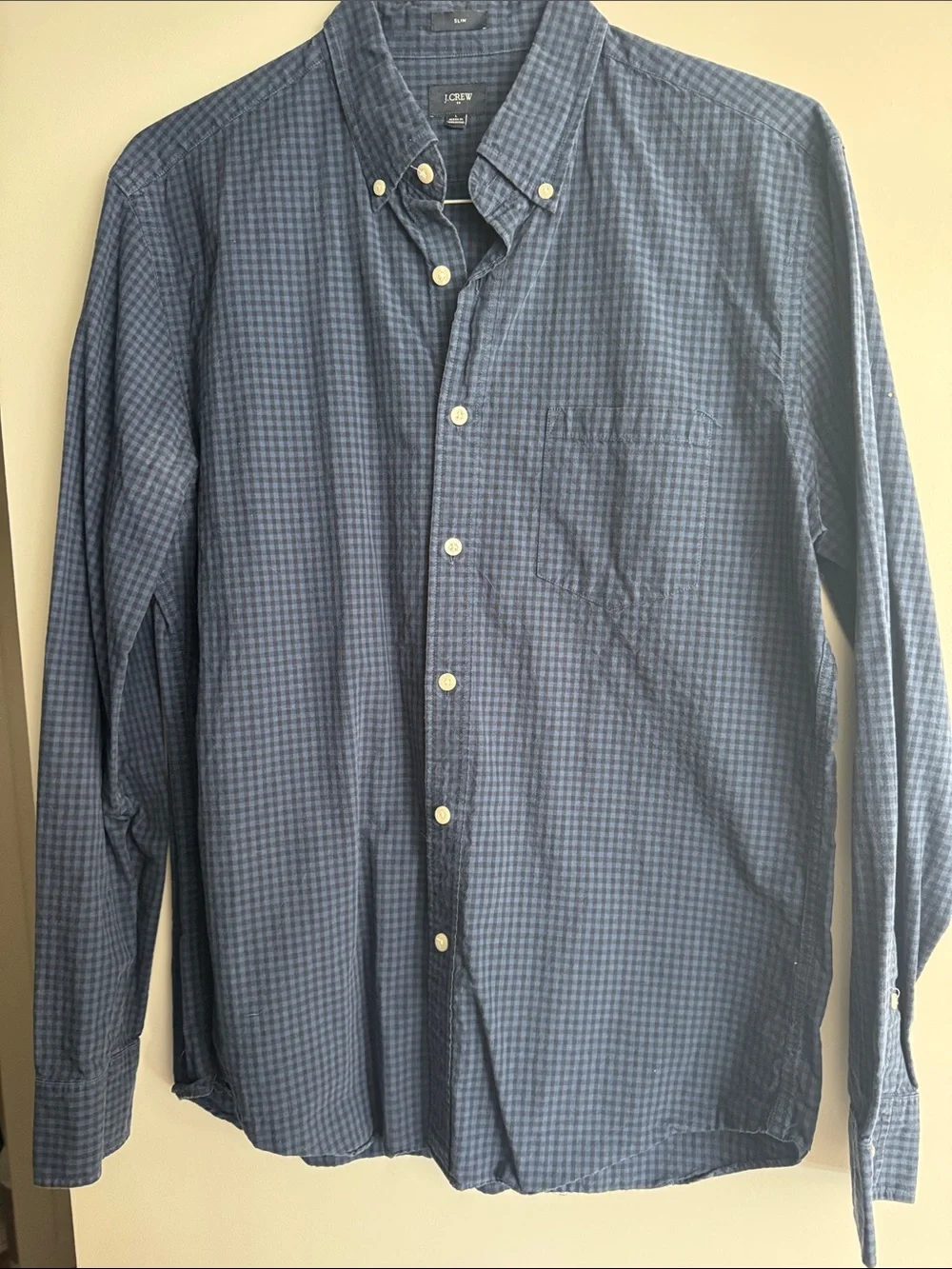 J. Crew Men's Blue Small-Check Button-Down Shirt